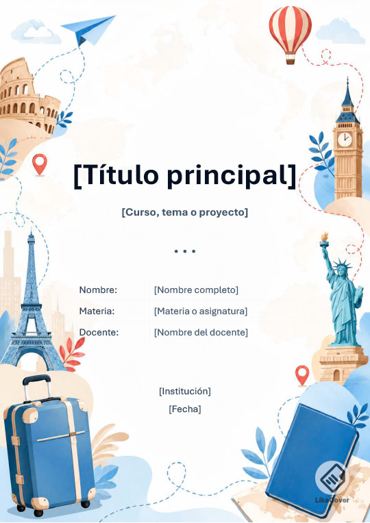 Portada Inglés fácil y bonita Travel Icons para Word y Docs