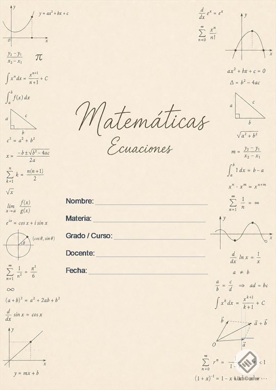 Portada Matemáticas Aesthetic Ecru Equations